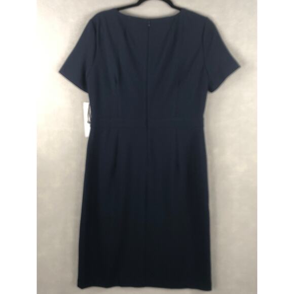 London Times Sheath Dress Petite Women's Size 12P Bow Neck Navy NEW - Picture 6 of 9